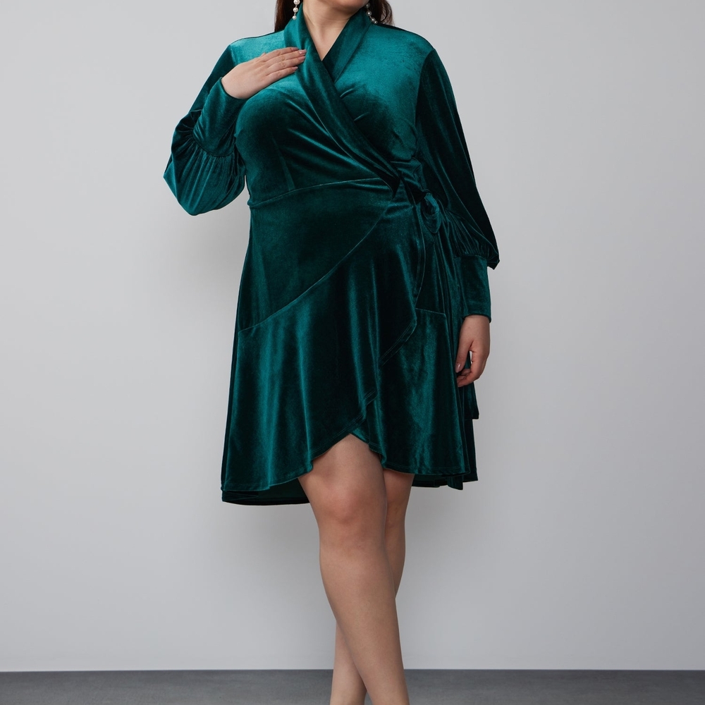 Long Sleeve Velvet Wrap Dress